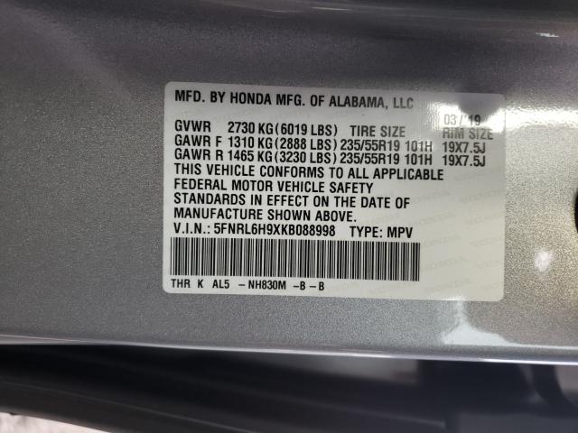 2019 HONDA ODYSSEY EL 5FNRL6H9XKB088998