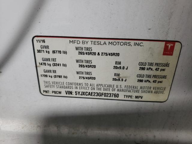 2016 TESLA MODEL X 5YJXCAE23GF023760
