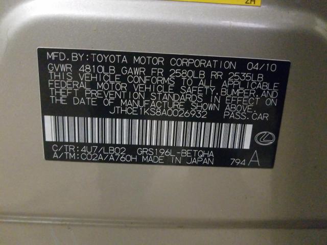 2010 LEXUS GS 350 JTHCE1KS8A0026932