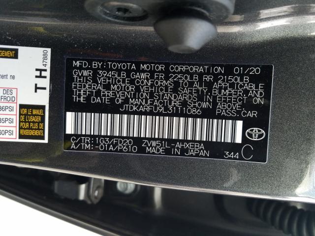 2020 TOYOTA PRIUS L JTDKARFU9L3111086