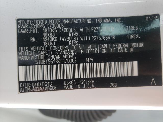 2019 TOYOTA SEQUOIA SR 5TDBY5G18KS170068