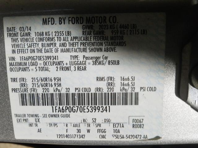 2014 FORD FUSION S 1FA6P0G70E5399341