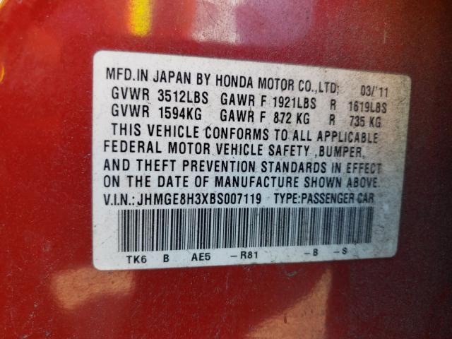 2011 HONDA FIT JHMGE8H3XBS007119