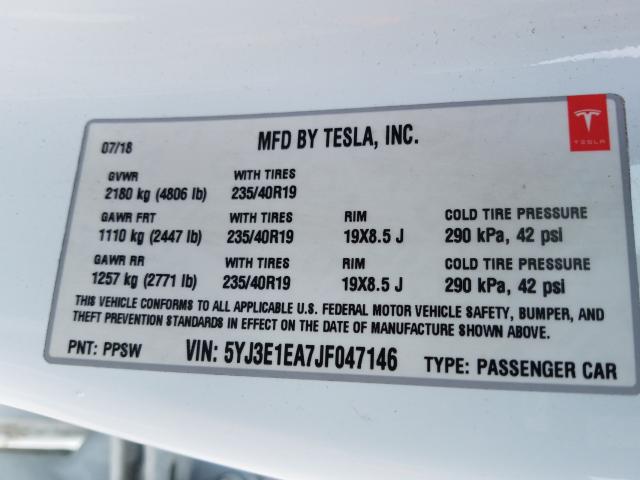 2018 TESLA MODEL 3 5YJ3E1EA7JF047146