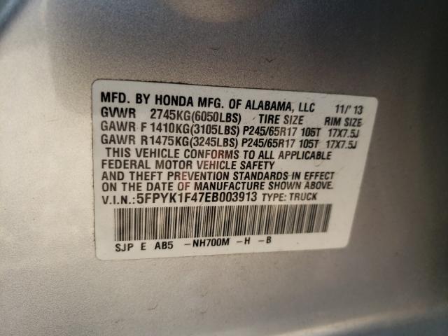 2014 HONDA RIDGELINE 5FPYK1F47EB003913