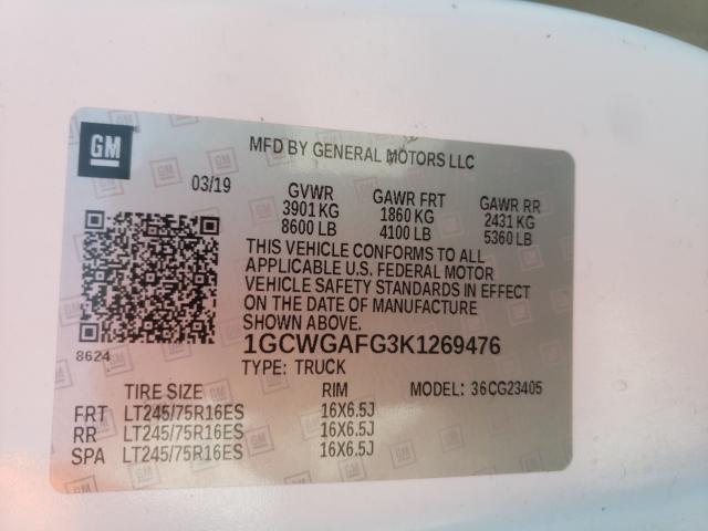 2019 CHEVROLET EXPRESS G2 1GCWGAFG3K1269476