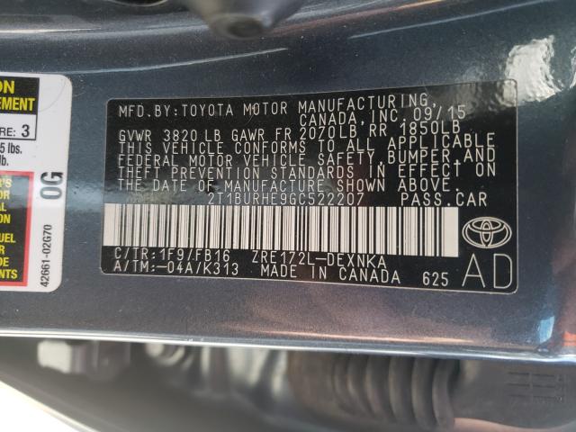 2016 TOYOTA COROLLA L 2T1BURHE9GC522207