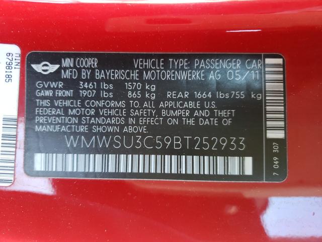 2011 MINI COOPER WMWSU3C59BT252933