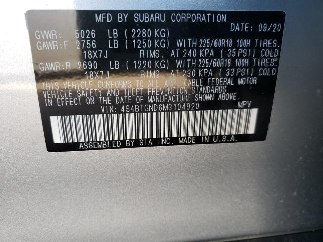 2021 SUBARU OUTBACK LI 4S4BTGND6M3104920