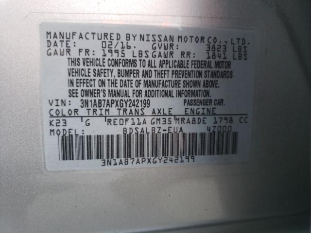 2016 NISSAN SENTRA S 3N1AB7APXGY242199