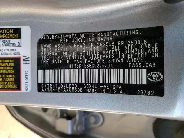 2016 TOYOTA AVALON XLE 4T1BK1EB6GU224701