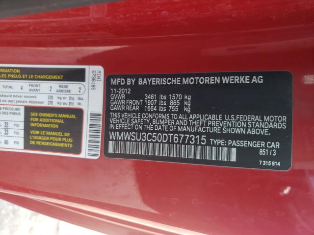2013 MINI COOPER WMWSU3C50DT677315
