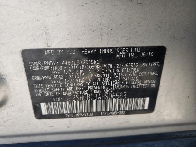 2010 SUBARU FORESTER X JF2SH6BC3AH906563