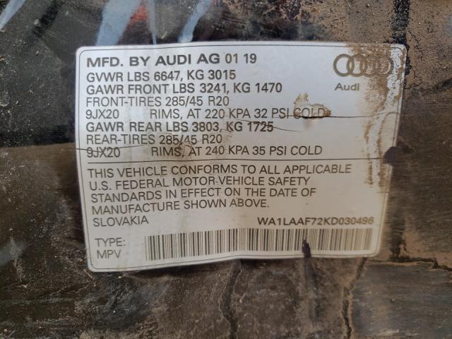 VIN WA1LAAF72KD030496 2019 Audi Q7, Premium Plus no.10