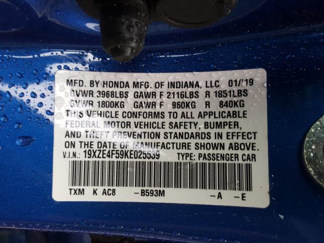 2019 HONDA INSIGHT EX 19XZE4F59KE025539