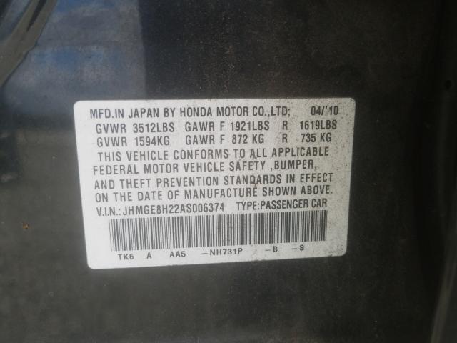 2010 HONDA FIT JHMGE8H22AS006374