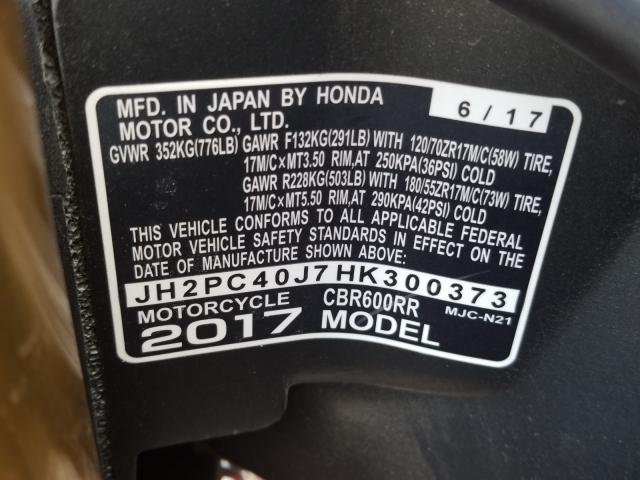 2017 HONDA CBR600 RR JH2PC40J7HK300373