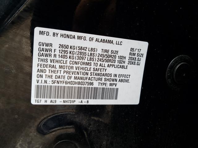 2017 HONDA PILOT ELIT 5FNYF6H03HB037596