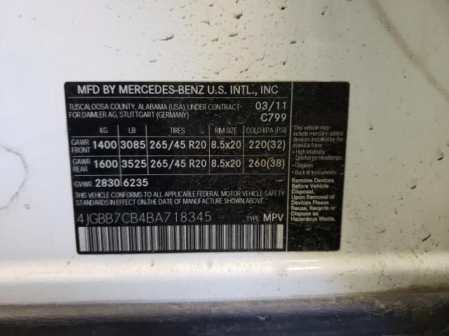 2011 MERCEDES-BENZ ML 550 4MA 4JGBB7CB4BA718345