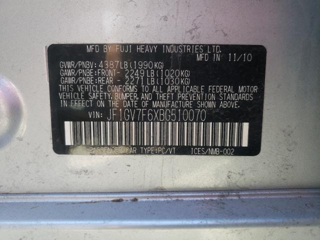 2011 SUBARU IMPREZA WR JF1GV7F6XBG510070