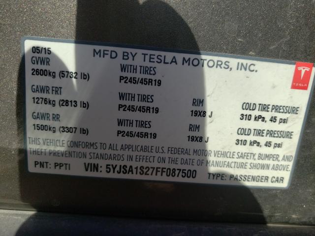 2015 TESLA MODEL S 70 5YJSA1S27FF087500