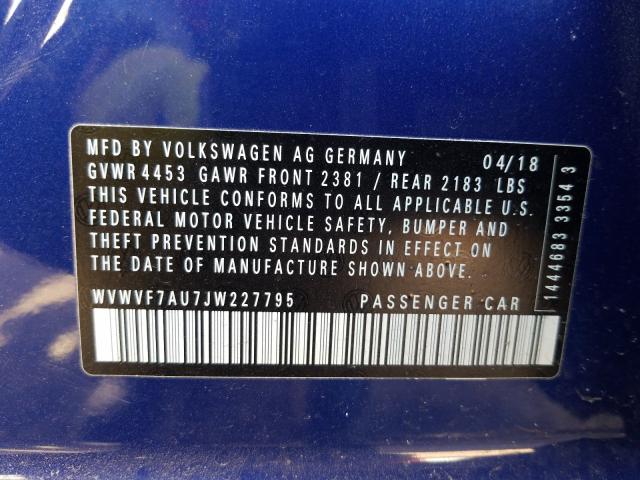 2018 VOLKSWAGEN 25606 WVWVF7AU7JW227795
