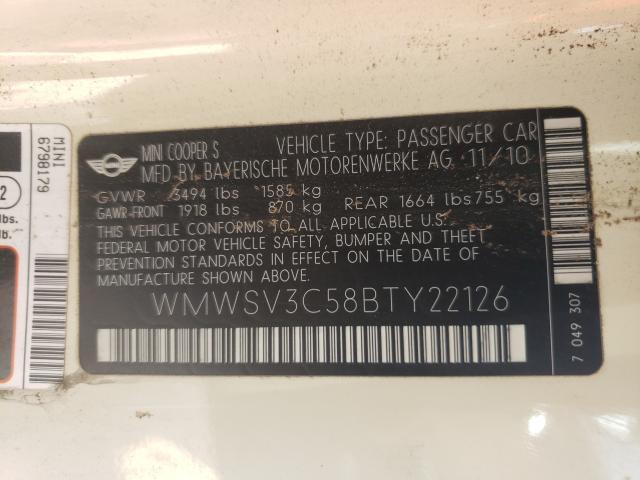 2011 MINI COOPER S WMWSV3C58BTY22126