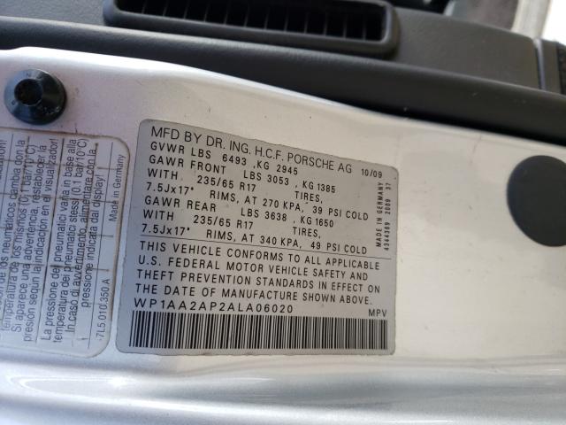 2010 PORSCHE CAYENNE WP1AA2AP2ALA06020