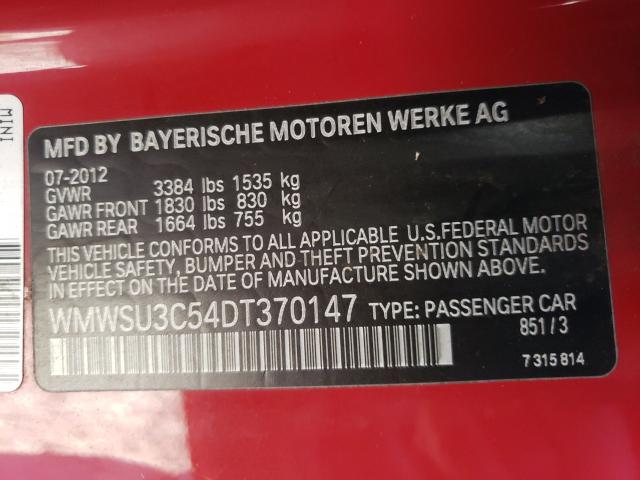 2013 MINI COOPER WMWSU3C54DT370147