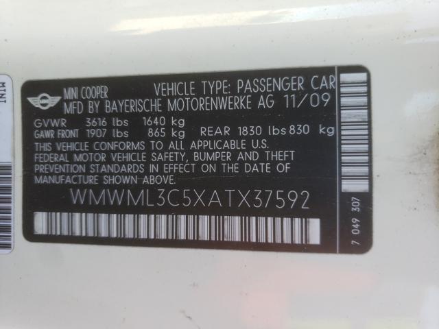 2010 MINI COOPER CLU WMWML3C5XATX37592