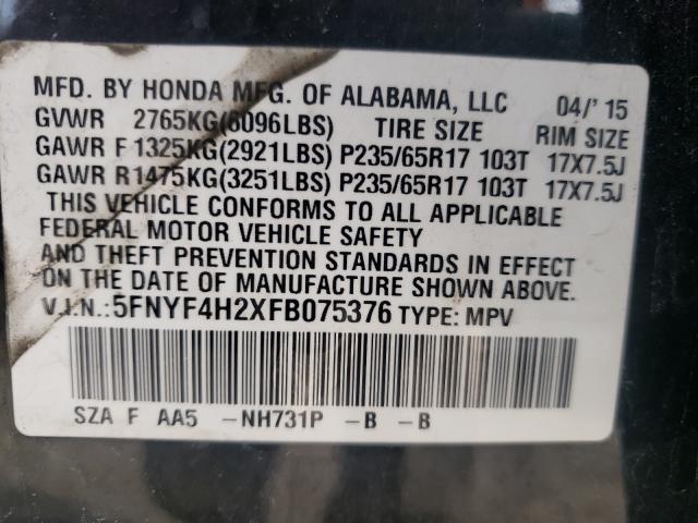 2015 HONDA PILOT LX 5FNYF4H2XFB075376