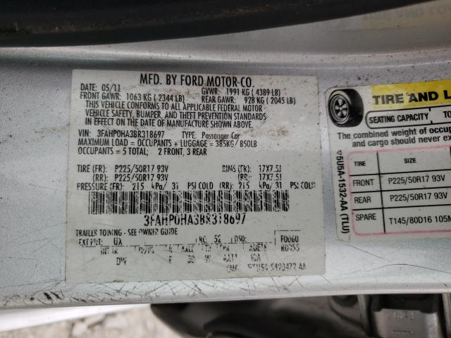 2011 FORD FUSION SE 3FAHP0HA3BR318697