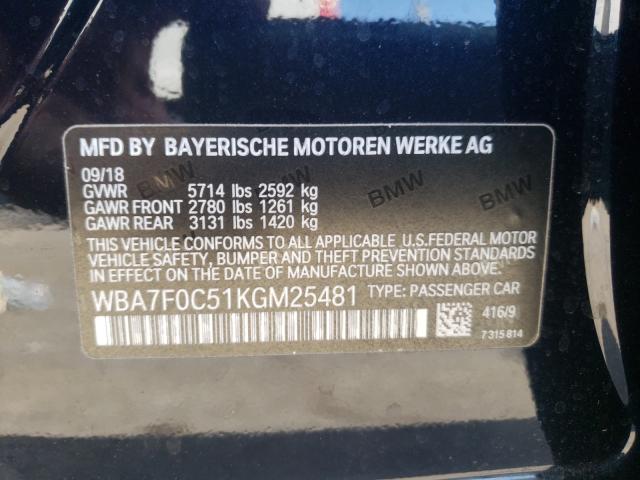 VIN WBA7F0C51KGM25481 2019 BMW 7 Series, 750 I no.10