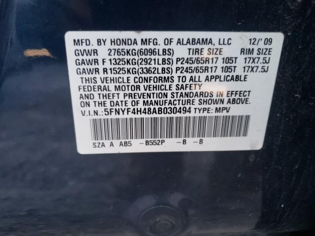 2010 HONDA PILOT EX 5FNYF4H48AB030494