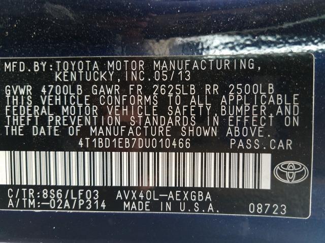 2013 TOYOTA AVALON HYB 4T1BD1EB7DU010466