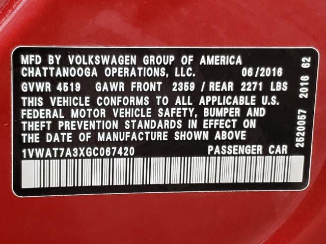 2016 VOLKSWAGEN PASSAT 1VWAT7A3XGC067420