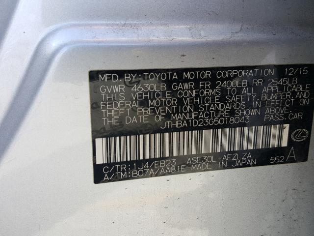 2016 LEXUS IS 200T JTHBA1D23G5018043