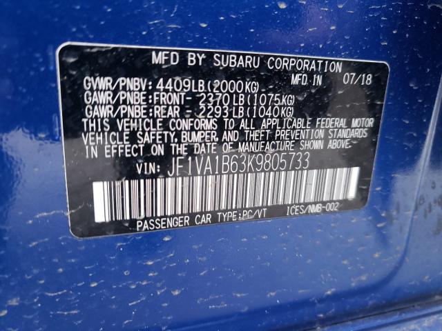 2019 SUBARU WRX PREMIU JF1VA1B63K9805733