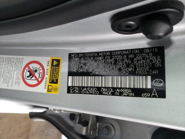 2016 LEXUS CT 200 JTHKD5BH5G2251252