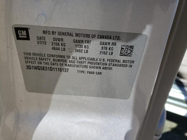 2013 CHEVROLET IMPALA LT 2G1WG5E31D1116137