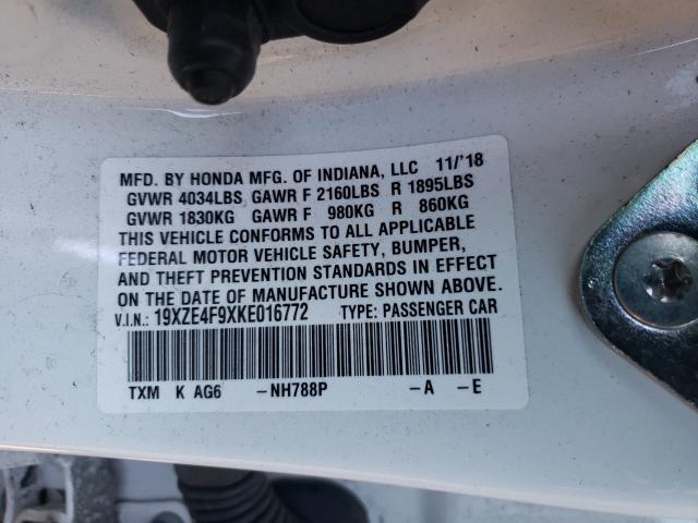 2019 HONDA INSIGHT TO 19XZE4F9XKE016772