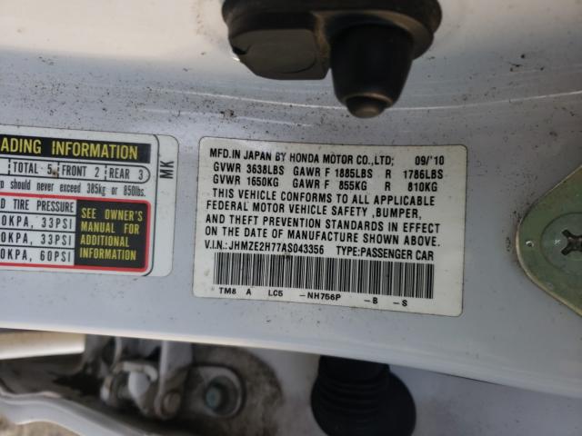 2010 HONDA INSIGHT EX JHMZE2H77AS043356