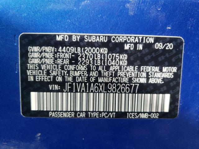 2020 SUBARU WRX JF1VA1A6XL9826677