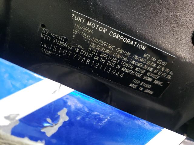 2007 SUZUKI GSXR1000 JS1GT77A872113944