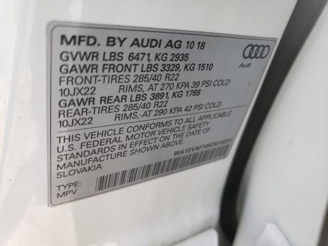 2019 AUDI Q8 PREMIUM WA1EVAF10KD010224