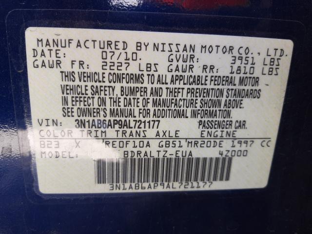 2010 NISSAN SENTRA 2.0 3N1AB6AP9AL721177
