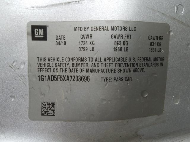 2010 CHEVROLET COBALT 1LT 1G1AD5F5XA7203696