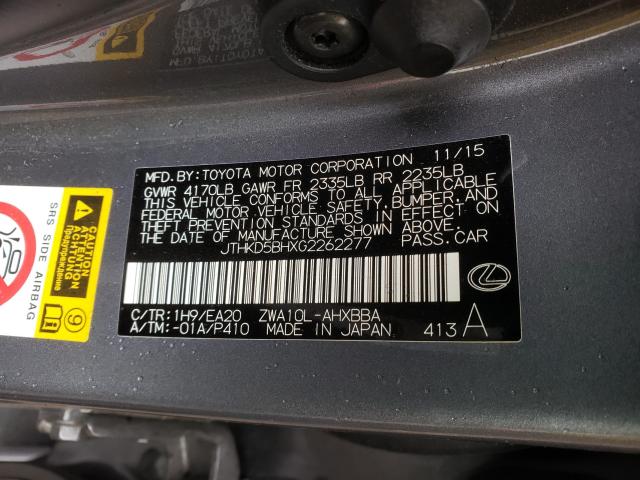 2016 LEXUS CT200H JTHKD5BHXG2262277