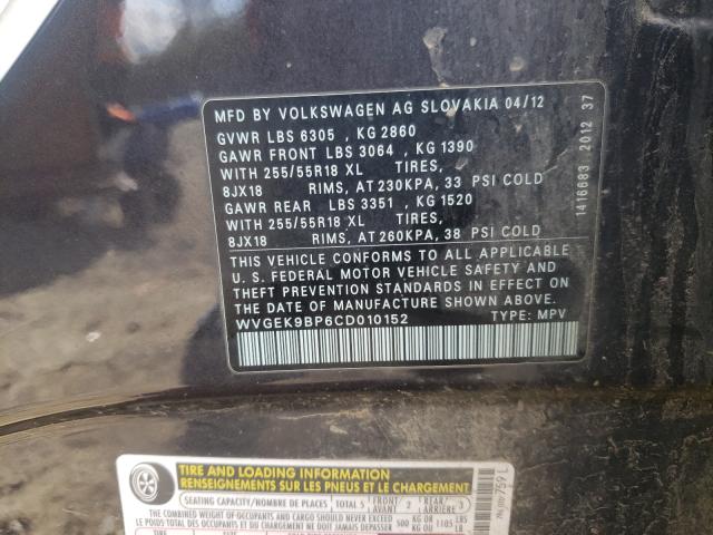 2012 VOLKSWAGEN TOUAREG V6 WVGEK9BP6CD010152