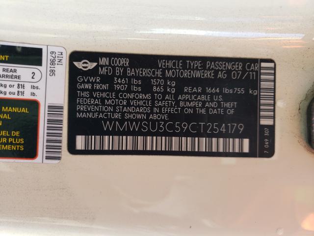 2012 MINI COOPER WMWSU3C59CT254179